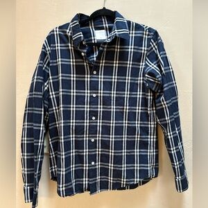 Sandro Paris Mens Cotton Plaid Long Sleeve Button Up Blouse Top Blue Size M